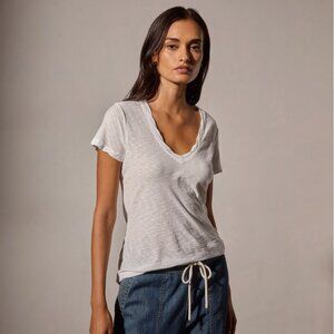 NWT James Perse 0 XS Sheer Slub Casual V Neck Tee Shirt Top White Short Sleeve